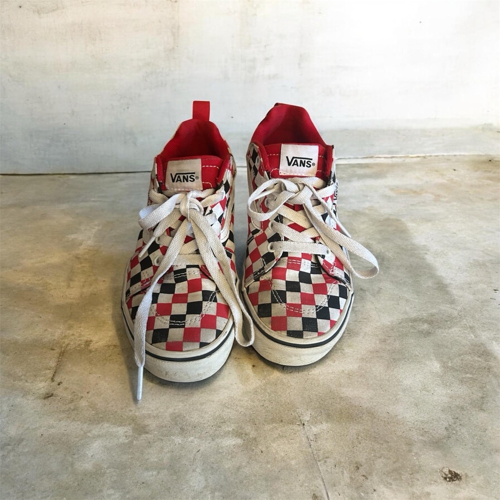Vans Red, Black & White Checkerboard Low-Top Sneakers